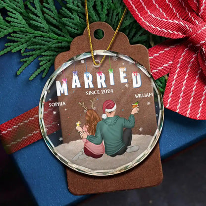 Gift For Couples - Couples Together Engaged Married - Personalized Circle Glass Ornament