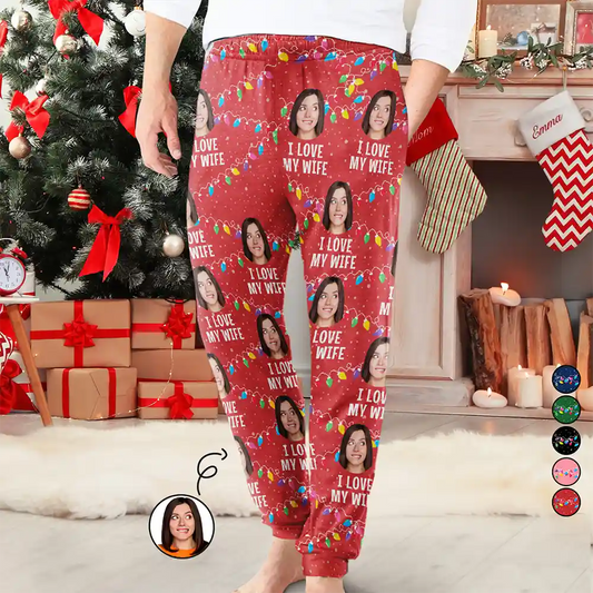 Custom Photo I Love My Wife - Personalized Pajama Pants