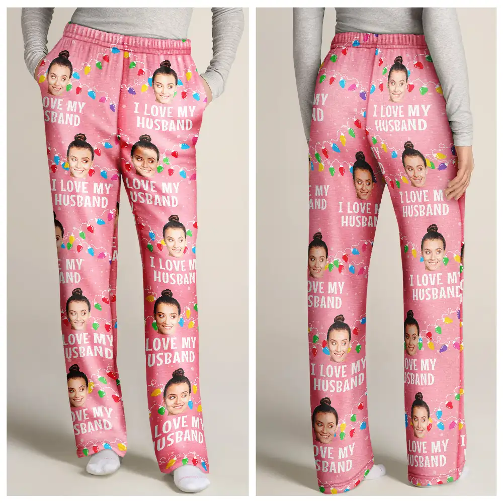 Custom Photo I Love My Wife - Personalized Pajama Pants