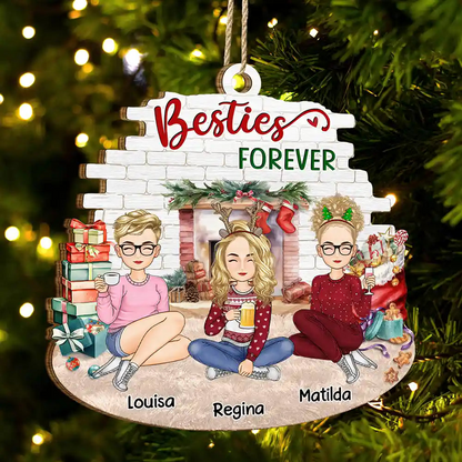 Christmas Besties Forever - Personalized Custom Shaped Wooden Ornament