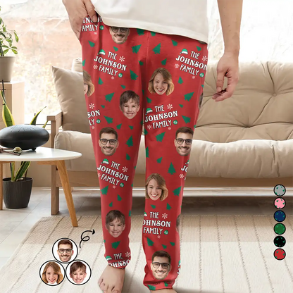 Family, Parents - Custom Photo Christmas Family Faces - Personalized Pajama Pants