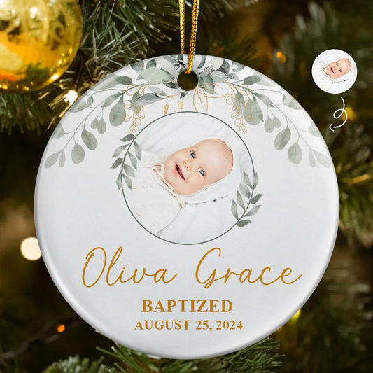 Custom Photo Baptized Baby - Personalized Circle Acrylic Ornament