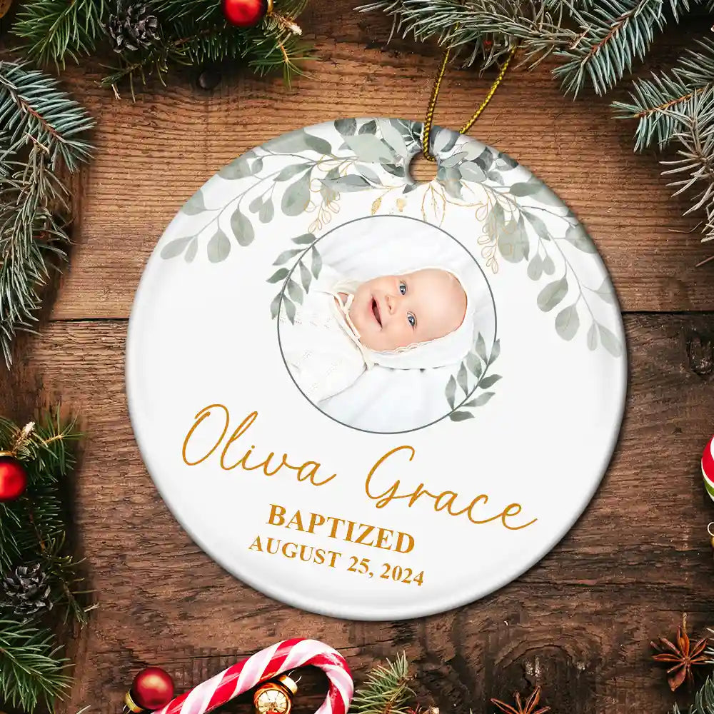 Custom Photo Baptized Baby - Personalized Circle Acrylic Ornament