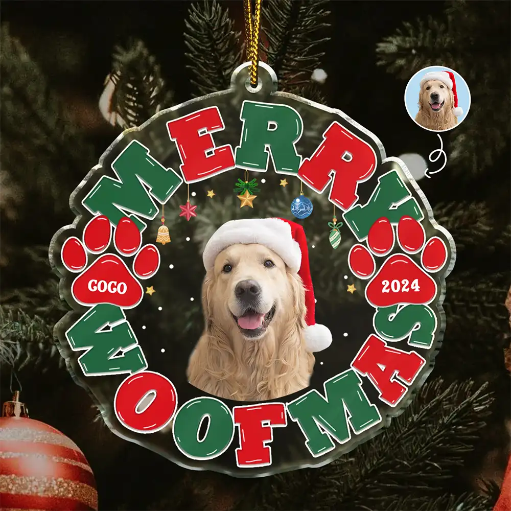 Custom Photo Meowy Catmas Merry Woofmas - Personalized Custom Shaped Acrylic Ornament