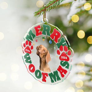 Custom Photo Meowy Catmas Merry Woofmas - Personalized Custom Shaped Acrylic Ornament