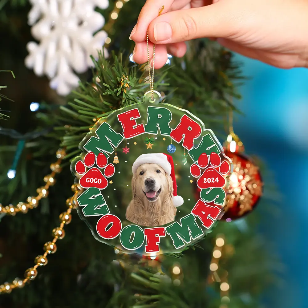 Custom Photo Meowy Catmas Merry Woofmas - Personalized Custom Shaped Acrylic Ornament