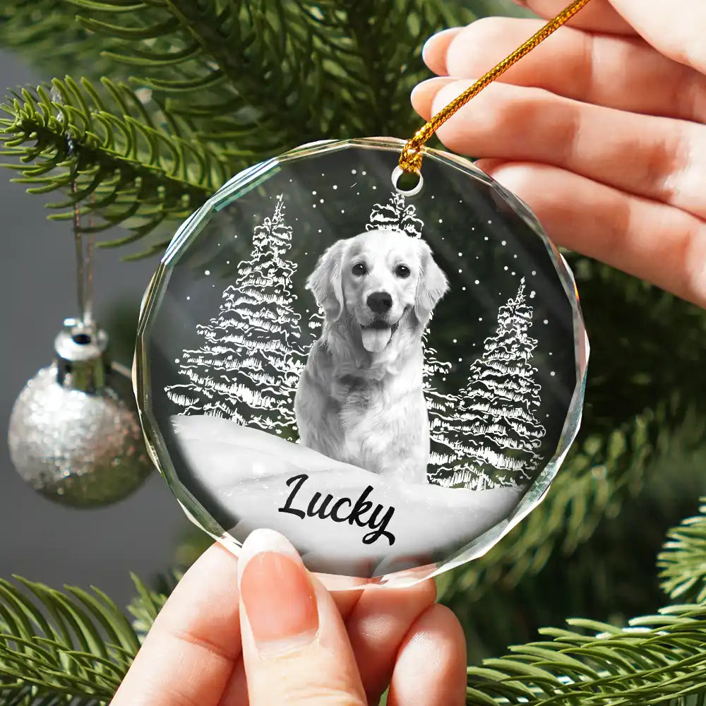 Custom Photo Grayscale Dog Face Pet Memorial - Personalized Circle Acrylic Ornament