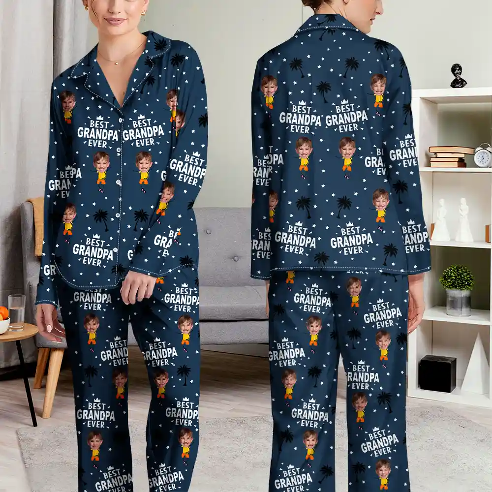 Custom Photo Best Dad Grandpa Ever - Personalized Long Pajamas Set