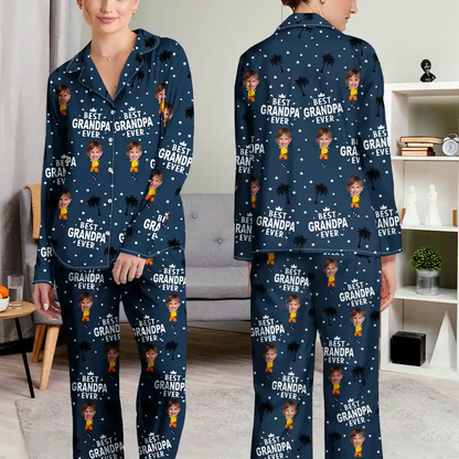 Custom Photo Best Dad Grandpa Ever - Personalized Long Pajamas Set