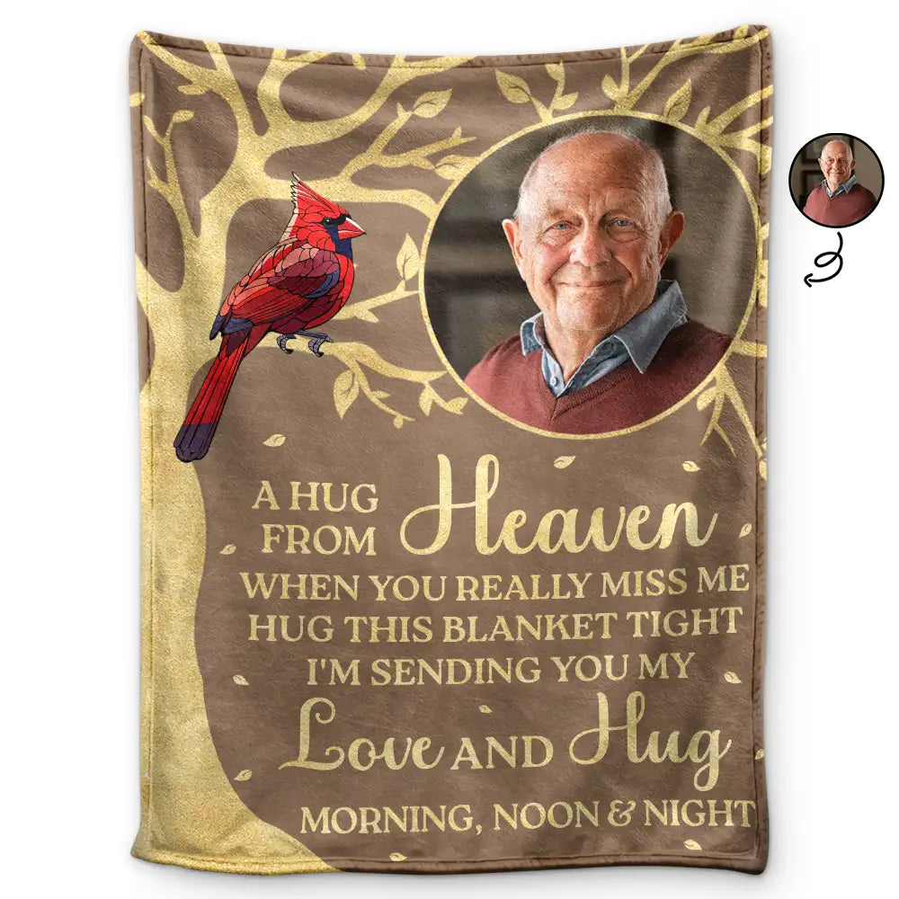 Custom Photo A Hug From Heaven Memorial - Personalized Fleece Blanket