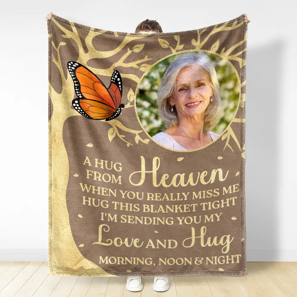 Custom Photo A Hug From Heaven Memorial - Personalized Fleece Blanket