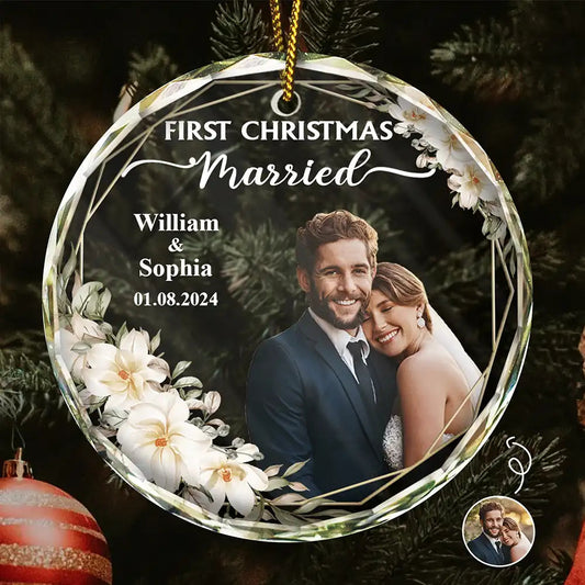 Custom Photo First Christmas Married - Personalized Acrylic Ornament