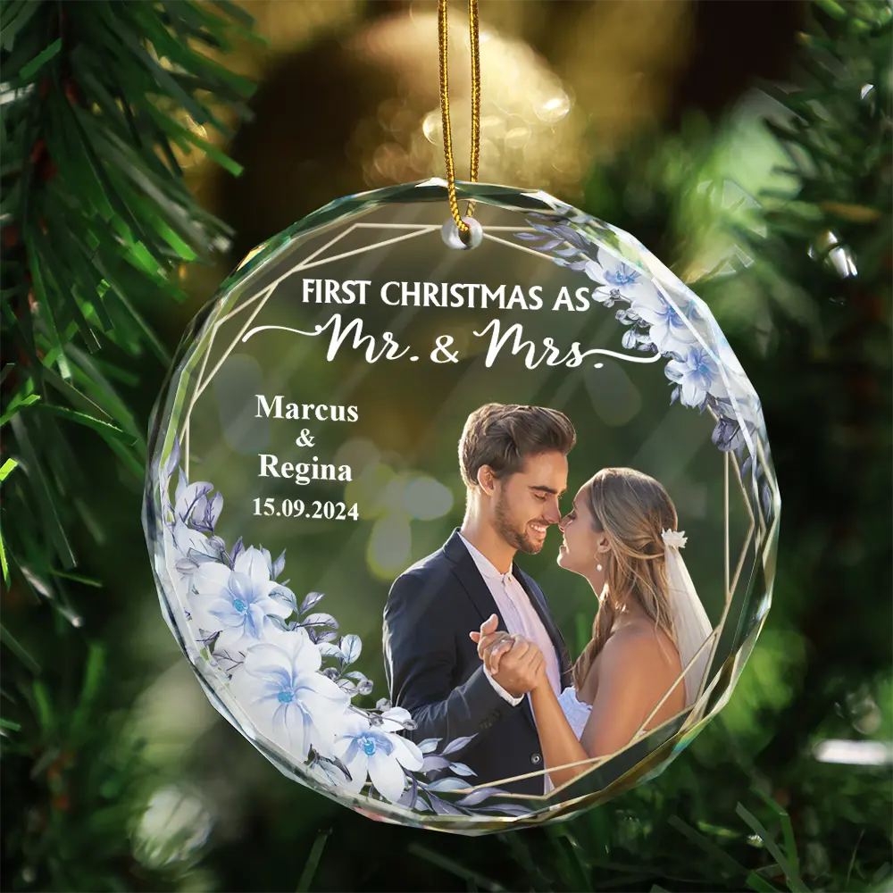 Custom Photo First Christmas Married - Personalized Acrylic Ornament