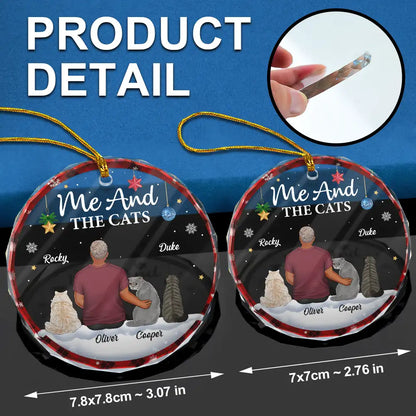 You & Me & The Cat Christmas Couple - Personalized Circle Glass Ornament