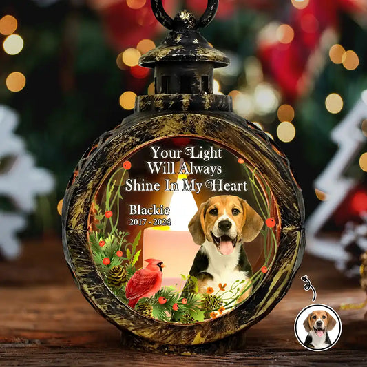 Pet Lovers, Dog Lovers, Memorial - Custom Photo Memorial Your Light Will Always Shine In My Heart - Personalized Candlelight Lantern Ornament