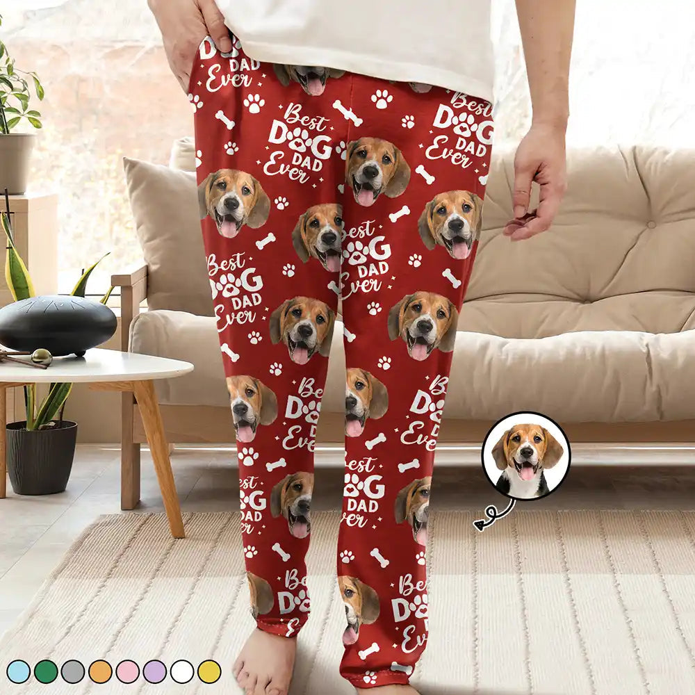 Custom Photo Best Pet Dad Pet Mom Ever Pawprints Pattern - Personalized Pajama Pants