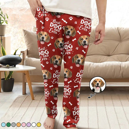 Custom Photo Best Pet Dad Pet Mom Ever Pawprints Pattern - Personalized Pajama Pants