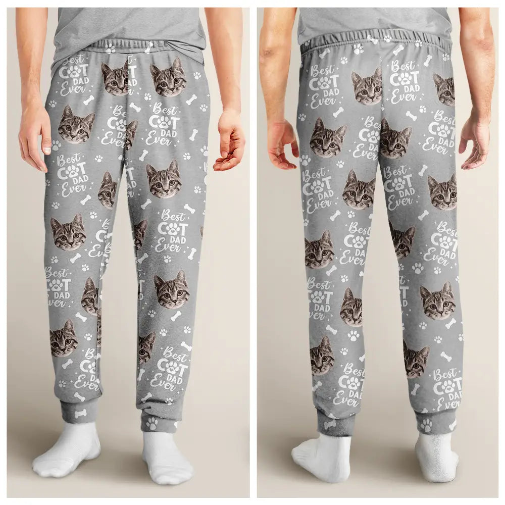 Custom Photo Best Pet Dad Pet Mom Ever Pawprints Pattern - Personalized Pajama Pants