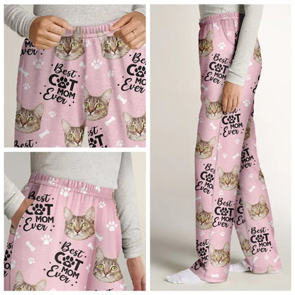 Custom Photo Best Pet Dad Pet Mom Ever Pawprints Pattern - Personalized Pajama Pants