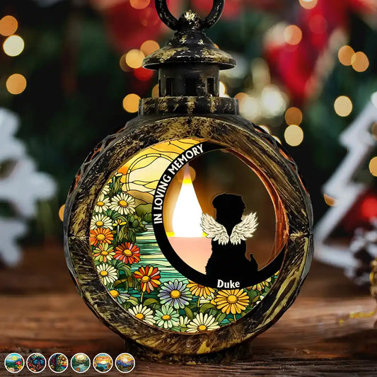 In Loving Memory Black Dogs Cats Memorial - Personalized Candlelight Lantern Ornament