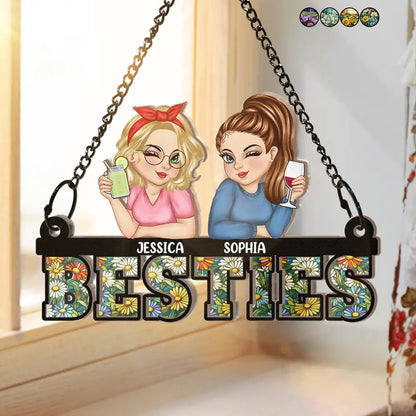 Besties Sisters Forever - Personalized Window Hanging Suncatcher Ornament