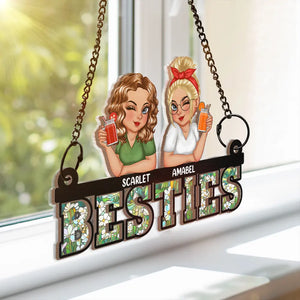 Besties Sisters Forever - Personalized Window Hanging Suncatcher Ornament