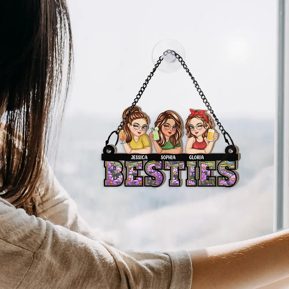 Besties Sisters Forever - Personalized Window Hanging Suncatcher Ornament