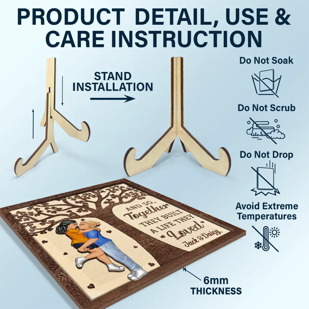 Couples Together They Built A Life That They Loved - Personalized 2-Layered Wooden Plaque With Stand