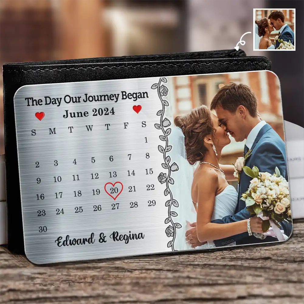 Custom Photo The Day Our Journey Began Couple - Personalized Aluminum Wallet Card