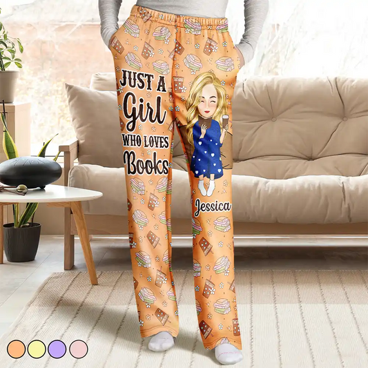 Just A Girl Who Loves Books Flower Pattern - Personalized Pajama Pants