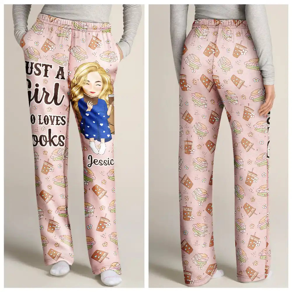 Just A Girl Who Loves Books Flower Pattern - Personalized Pajama Pants