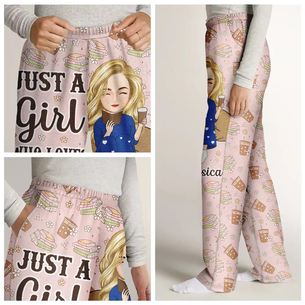 Just A Girl Who Loves Books Flower Pattern - Personalized Pajama Pants