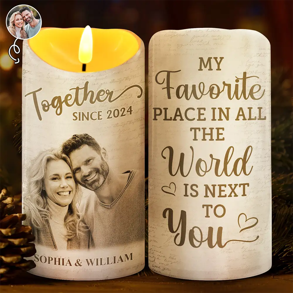 Custom Photo My Favorite Place In All The World - Personalized Flameless LED Candle