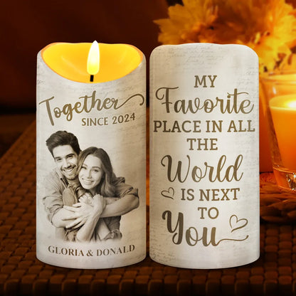 Custom Photo My Favorite Place In All The World - Personalized Flameless LED Candle