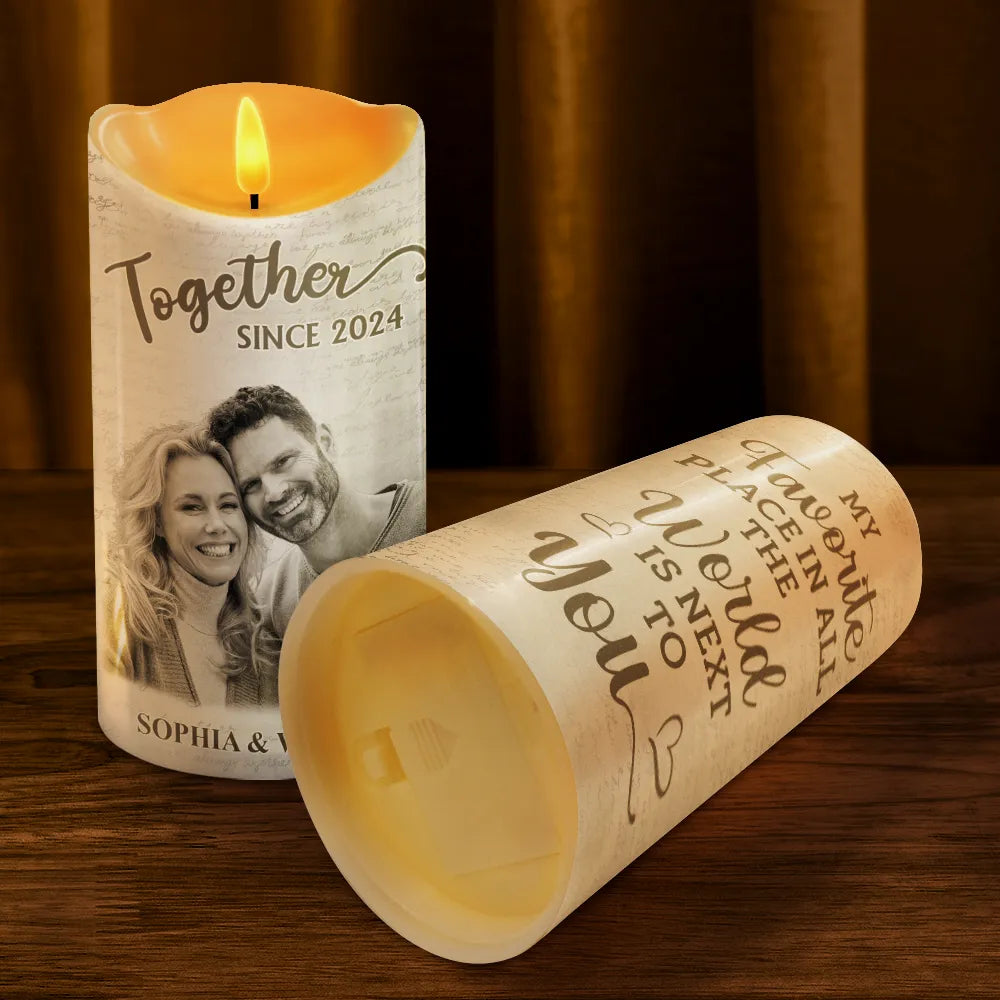 Custom Photo My Favorite Place In All The World - Personalized Flameless LED Candle