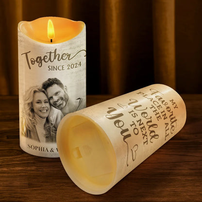 Custom Photo My Favorite Place In All The World - Personalized Flameless LED Candle