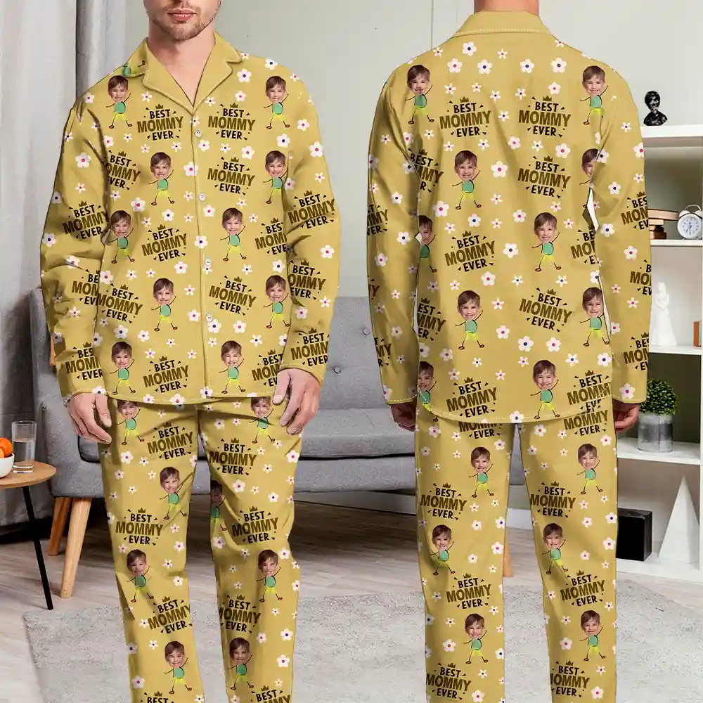 Custom Photo Best Mom Grandma Ever Flower Pattern - Personalized Long Pajamas Set