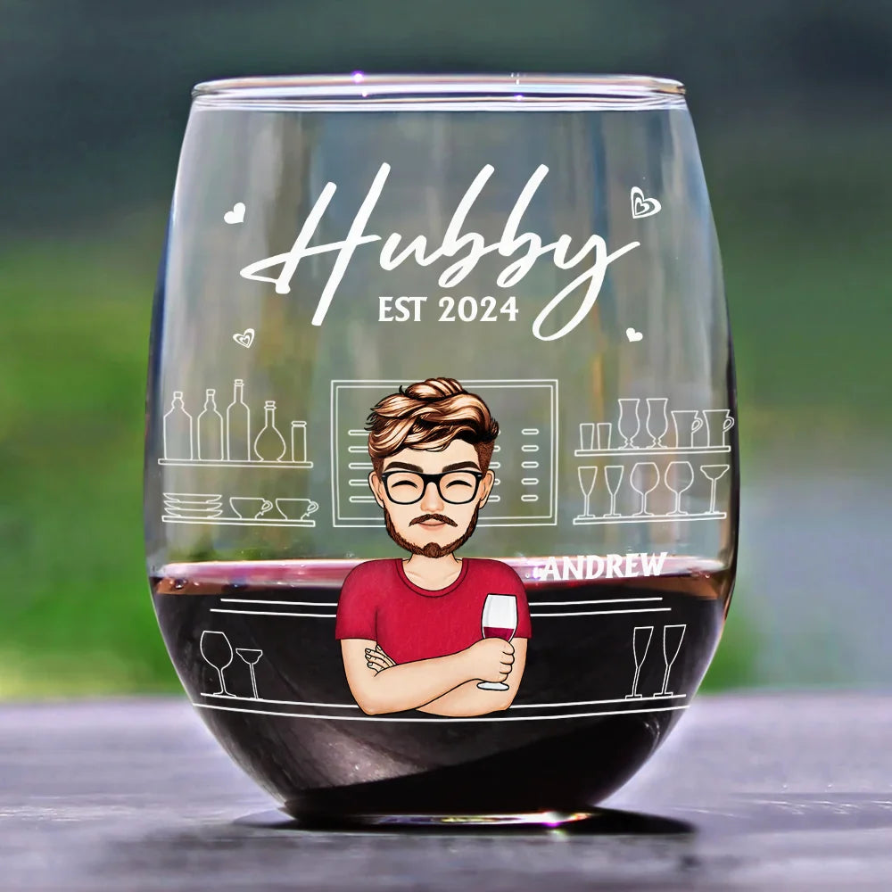 Hubby Wifey Couple - Personalized Stemless Wine Glass