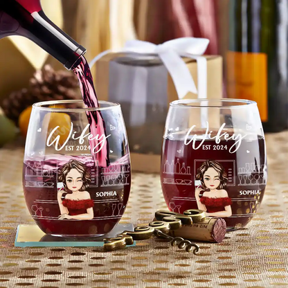 Hubby Wifey Couple - Personalized Stemless Wine Glass