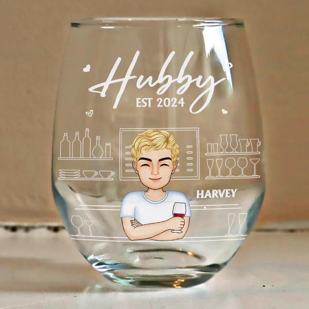 Hubby Wifey Couple - Personalized Stemless Wine Glass