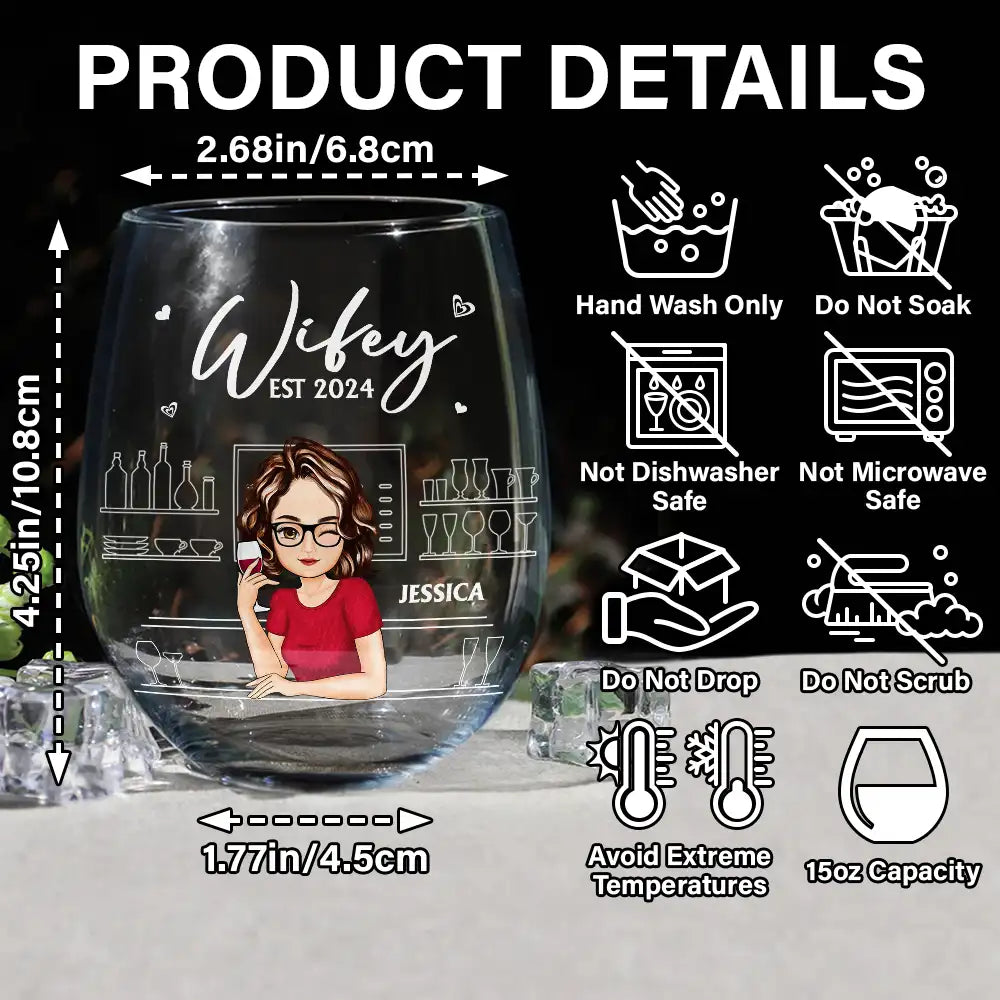 Hubby Wifey Couple - Personalized Stemless Wine Glass