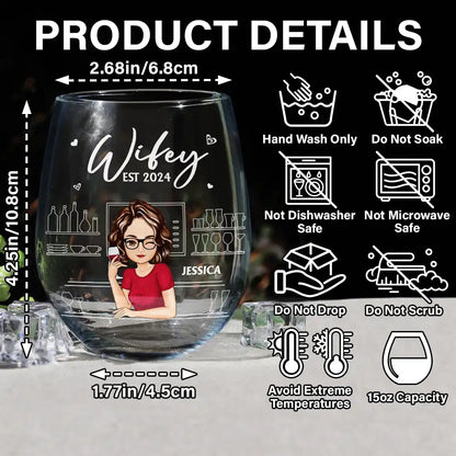 Hubby Wifey Couple - Personalized Stemless Wine Glass