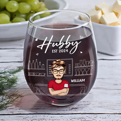 Hubby Wifey Couple - Personalized Stemless Wine Glass