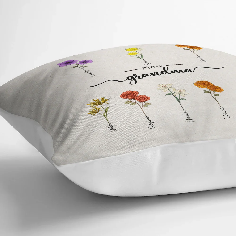 First Mom Now Grandma Birth Flowers - Personalized Pillow