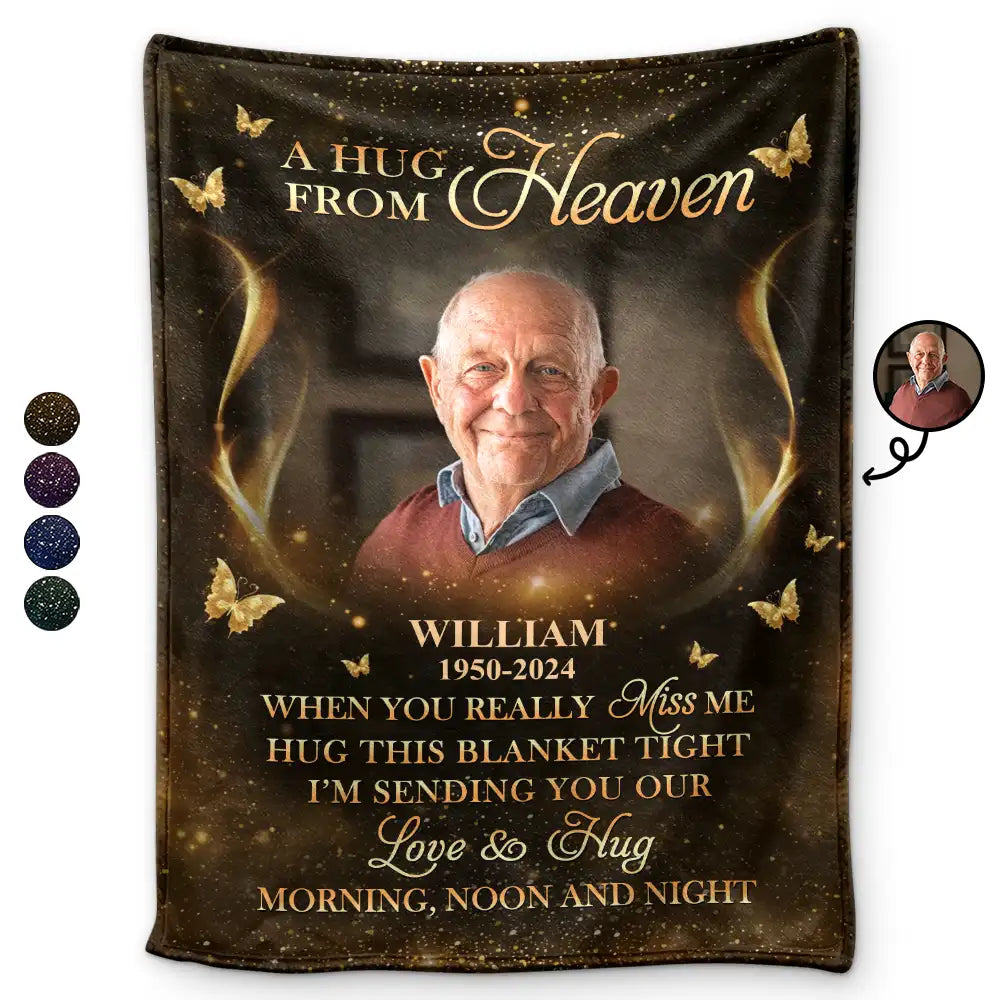 Custom Photo A Hug From Heaven Family Memorial - Personalized Fleece Blanket, Sherpa Blanket