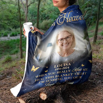 Custom Photo A Hug From Heaven Family Memorial - Personalized Fleece Blanket, Sherpa Blanket