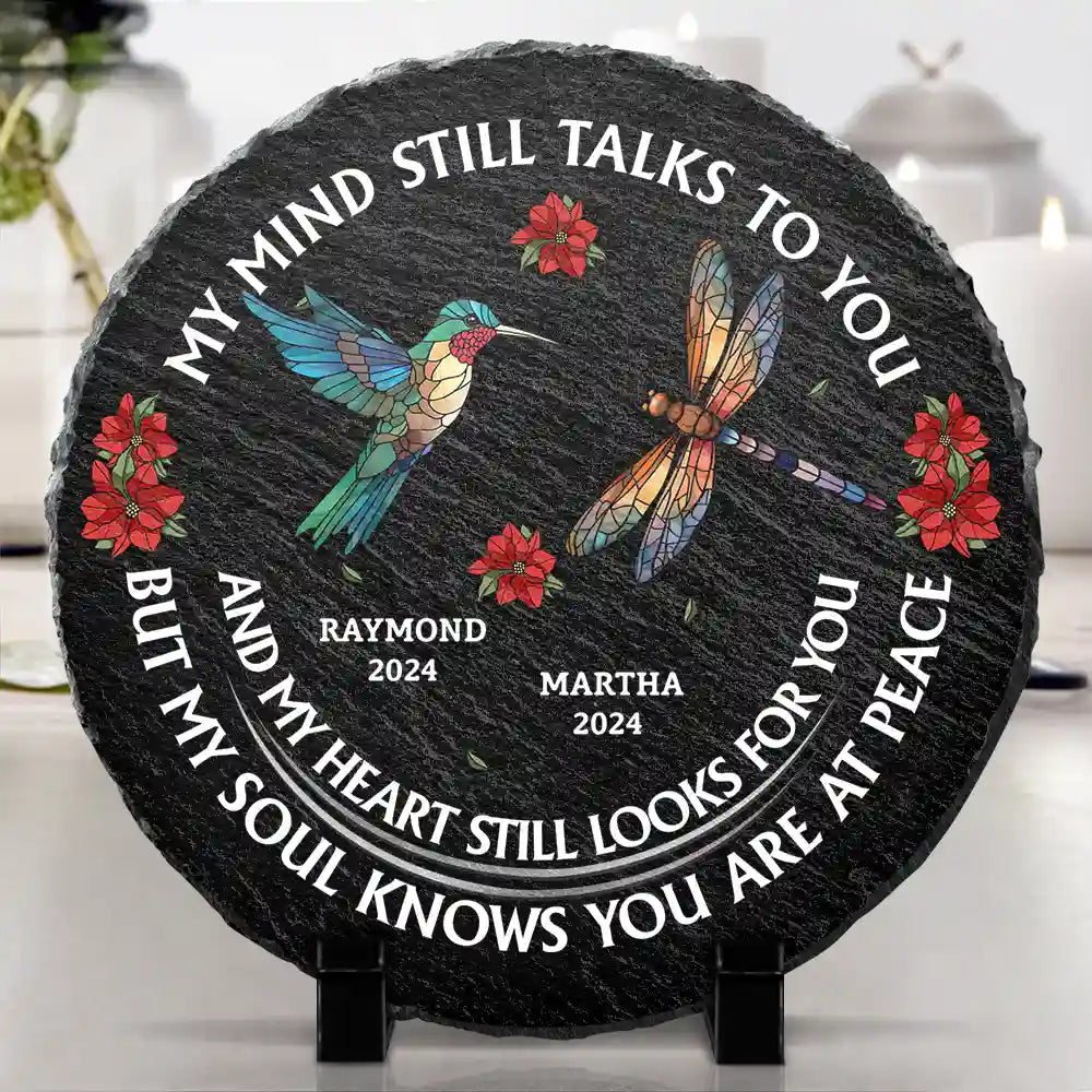 Memorial, Family, Gift For Yourself - Memorial My Mind Still Talks To You - Personalized Circle Memorial Garden Stone
