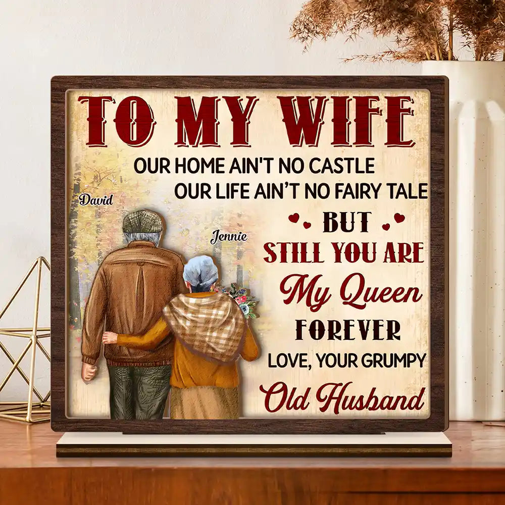 Couple To My Wife Our Home Ain't No Castle - Personalized Custom Shaped 2-Layered Wooden Plaque