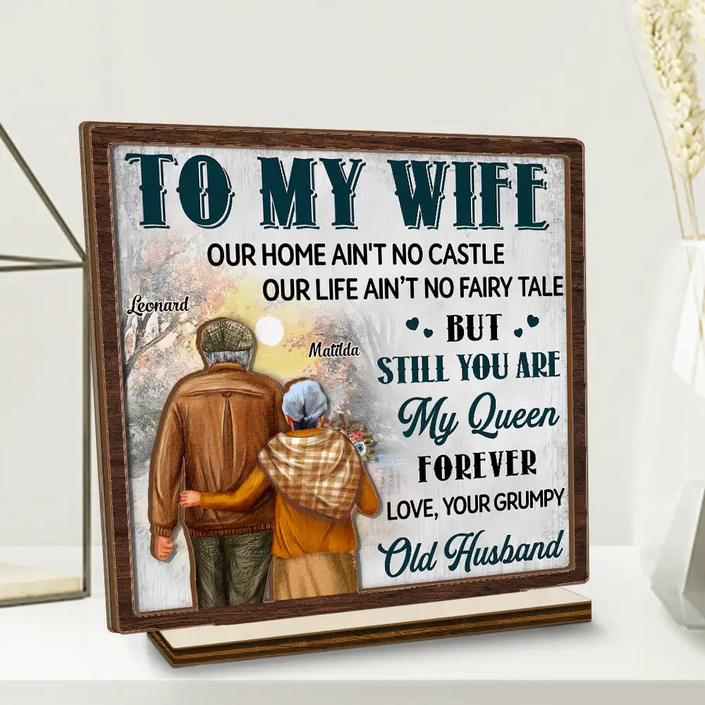 Couple To My Wife Our Home Ain't No Castle - Personalized Custom Shaped Wooden Plaque