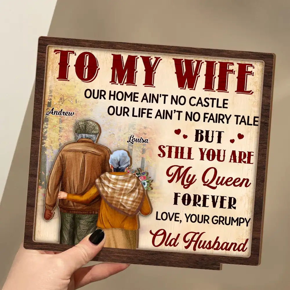 Couple To My Wife Our Home Ain't No Castle - Personalized Custom Shaped Wooden Plaque